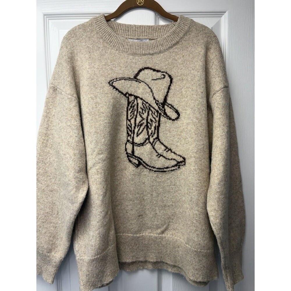 Cloud Ten Western Cowboy Boot Design Women's Beige Oversized Small Wool Blend